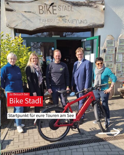 Bike Stadl Fahrradvermietung Senftenberger See Besuch Bürgermeister Senftenberg Andreas Pfeiffer Lausitzer Seenland Geschäftsführerin Kathrin Winkler