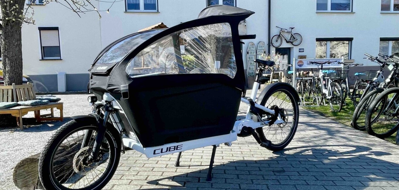 Bike Stadl Fahrradvermietung Senftenberger See Cube Cargo Dual 1000 Lastenrad Kinder Großkoschen Lausitzer Seenland Verleih
