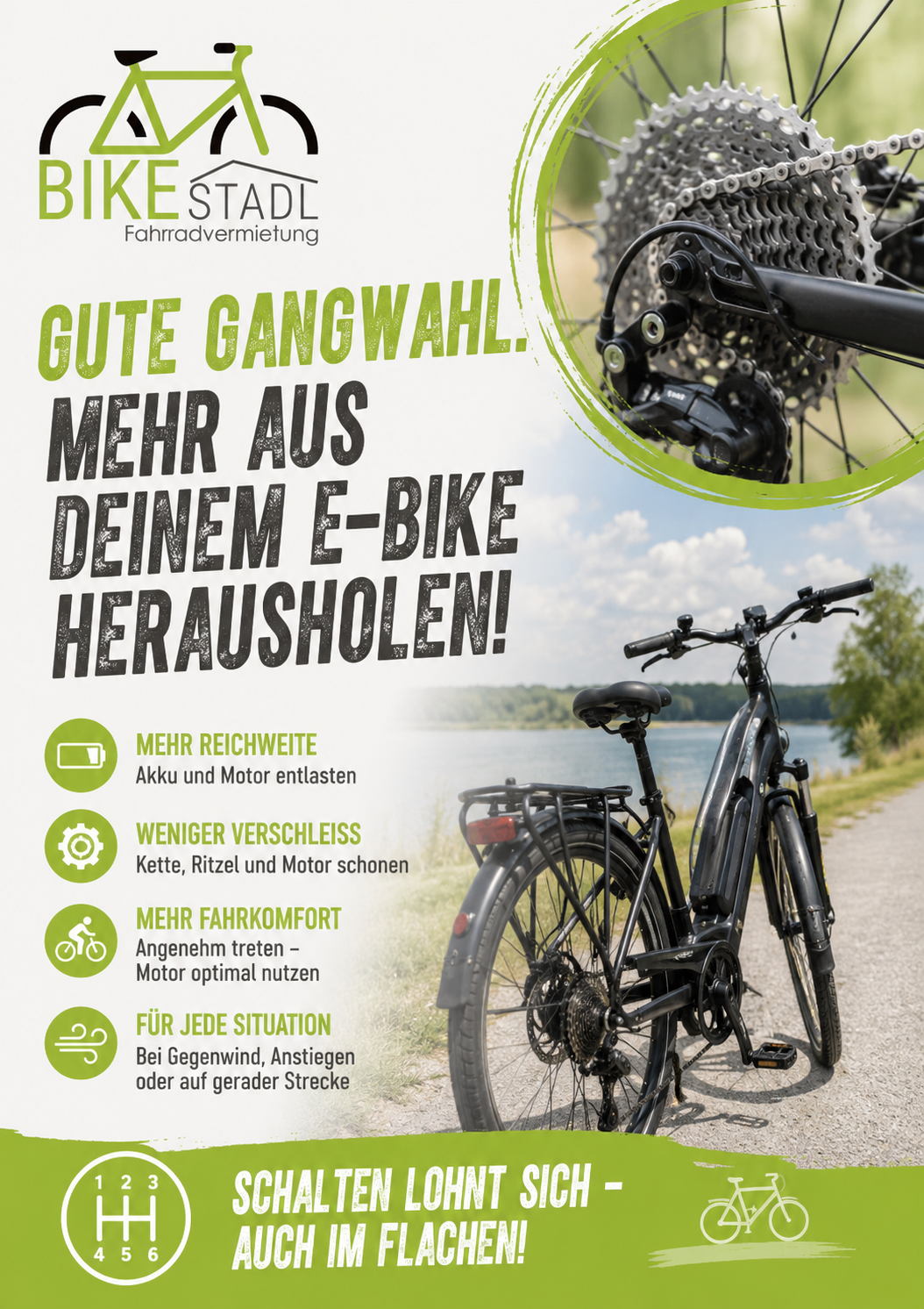 Auch beim E-Bike muss die Schaltung benutzt werden Auch beim E-Bike muss die Schaltung benutzt werden